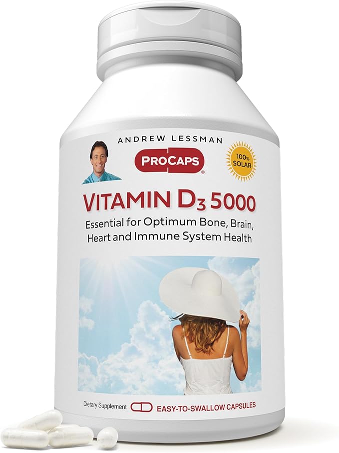 ANDREW LESSMAN Vitamin D3 5000 IU 60 Capsules - High Potency, Essential for Calcium Absorption, Supports Bone Health, Healthy Muscle Function, Immune System, More. Small Easy to Swallow Capsules