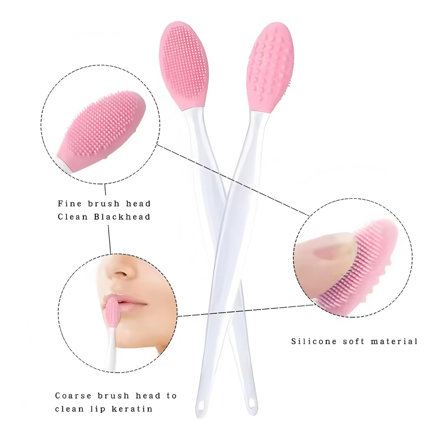 4-Pack Silicone Exfoliating Lip Brush,Double-Sided Lip Scrub Brushes, for Nose Blackheads, Cuticle Removal, and Daily Cleansing, Nose Blackhead Clean Scrubber Tool for Men Women,Lip & Face