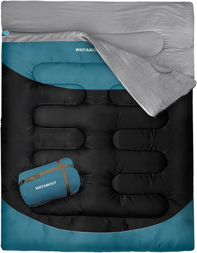 Cotton Flannel Double Sleeping Bag for Adults Machine Washable 2 Person Camping Sleeping Bag Queen Size Waterproof with Compression Sack for Cold Weather 3-4 Seasons