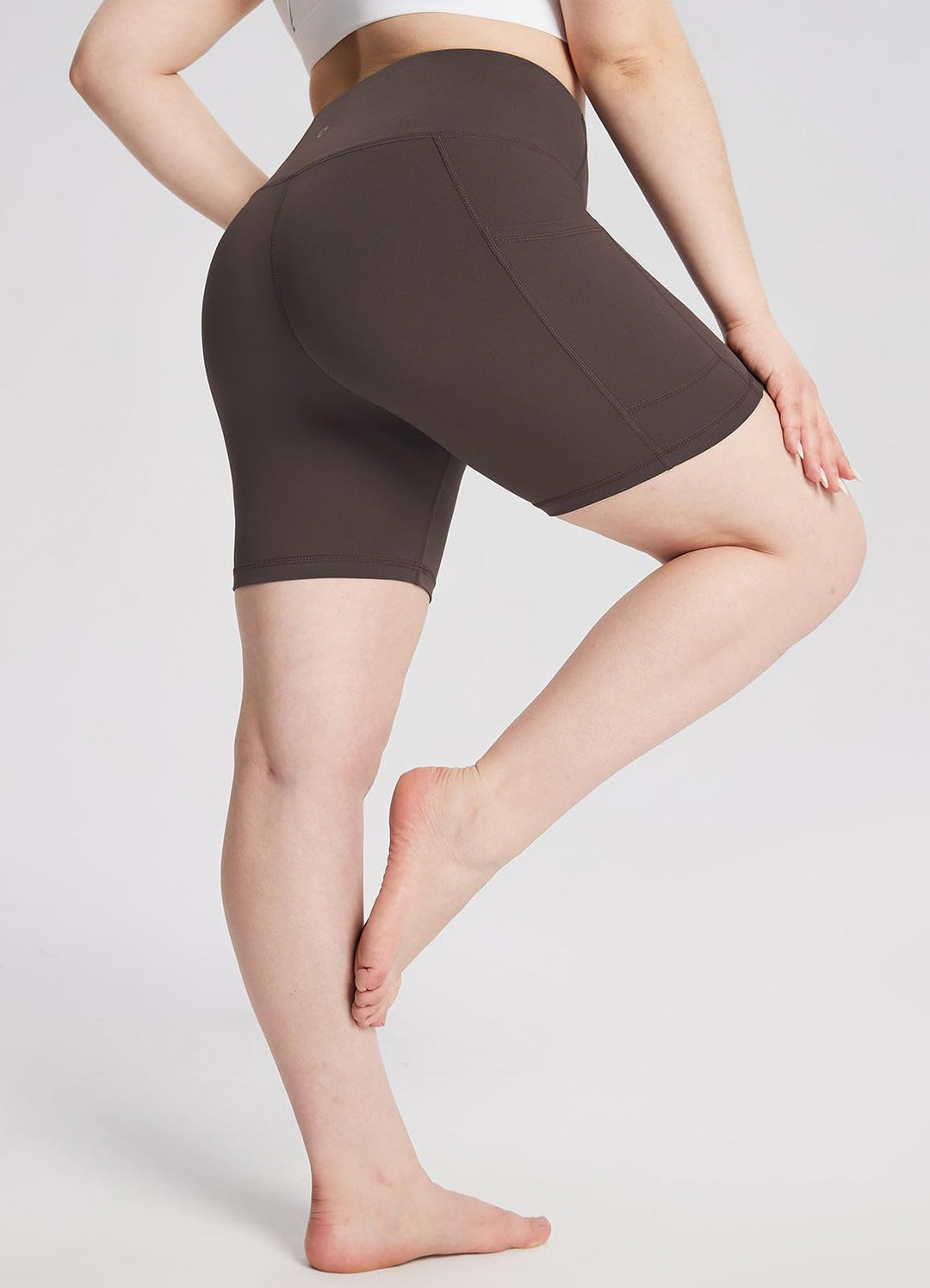 BALEAF Womens 5" Biker Shorts Yoga Gym Workout Tummy Control Lycra Workout Compression Shorts with Pockets Brown XS