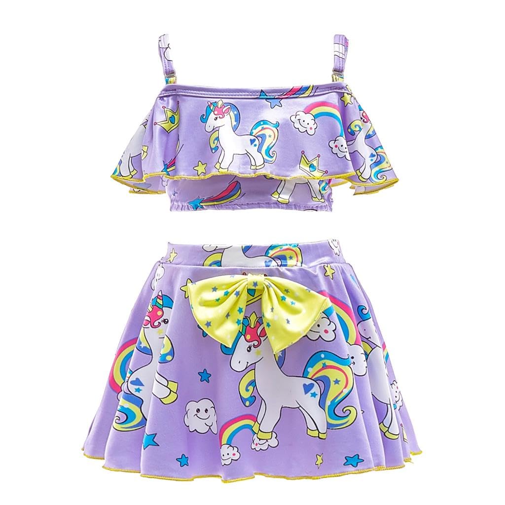 Dressy Daisy Unicorn Swimsuit Bathing Suit Swimwear 2 Piece Tankini with Swim Dress for Little Girls Size 5, Purple