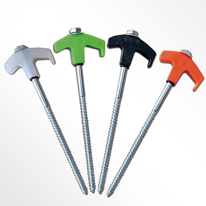8" Screw in Tent Stakes - Ground Anchors Screw in, Screw in Tent Stakes Heavy Duty, Tent Pegs Camping Stakes, Metal Threaded Tent Spikes, Screw Tent Stakes with Hex Sleeves (8Pcs Green)