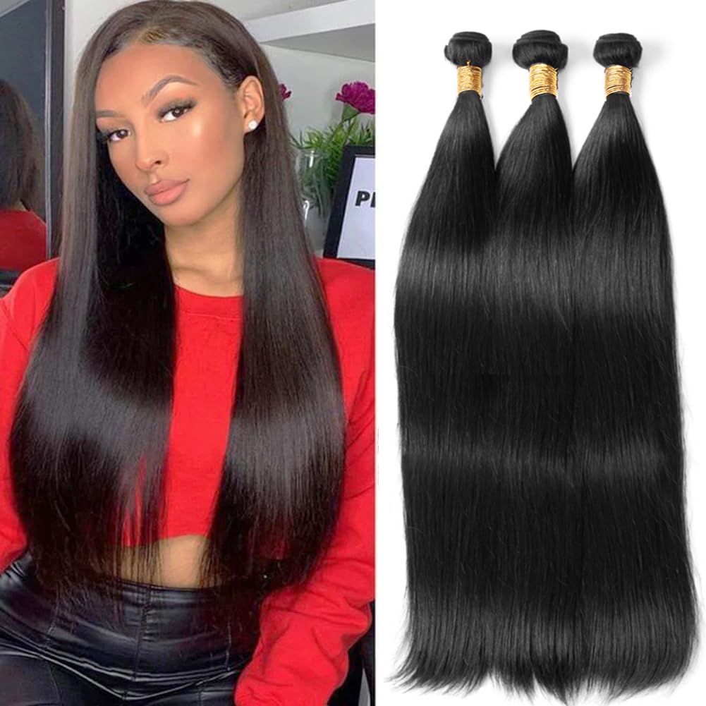 Mironica Straight Bundles Human Hair 14 16 18 Inch 3 Bundles Deals 12A Brazilian Weave Bundles Human Hair 100% Unprocessed Virgi