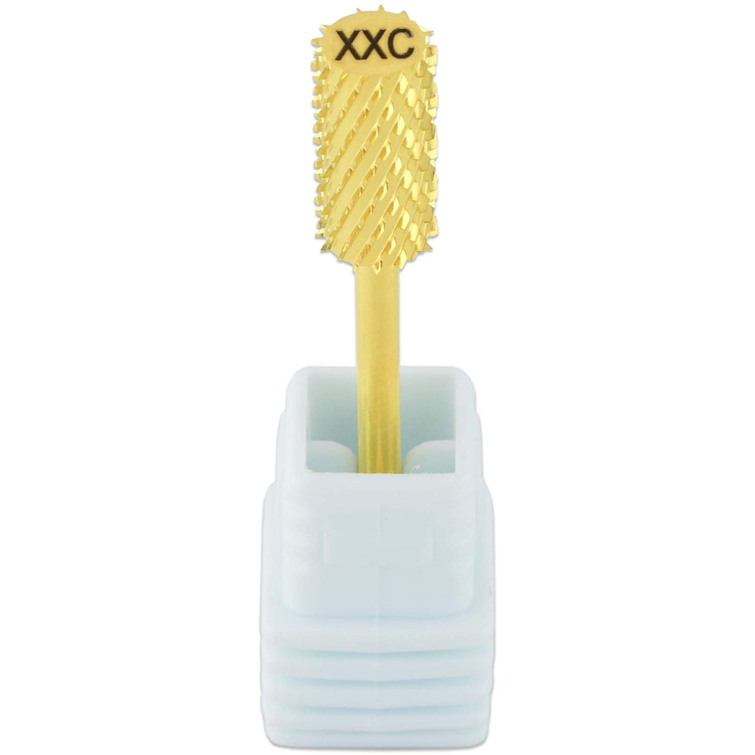 PANA 3/32" Shank Size - Flat Top Large Barrel Gold Carbide 2X Coarse Grit - Nail Drill Bit for e-File Nail Drills