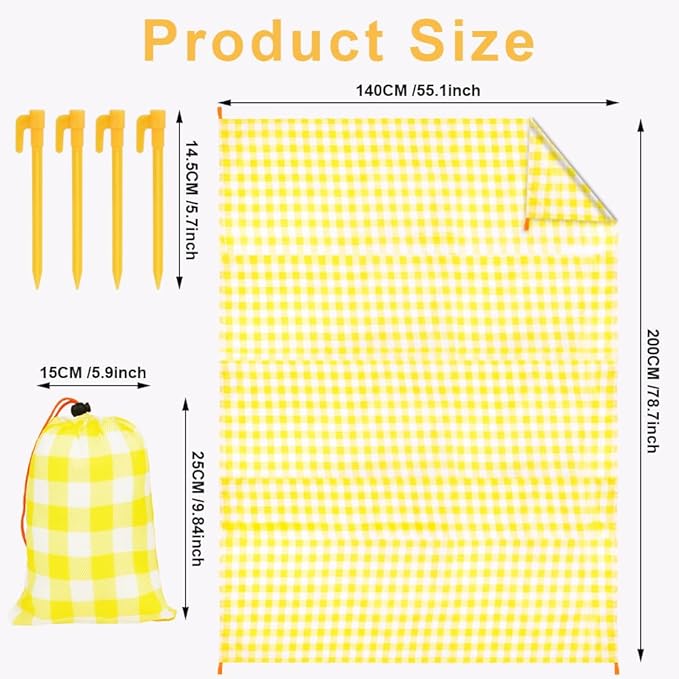 Beach Blanket Beach Mat, Sandproof Waterproof Beach Mat, Picnic Blanket, Extra Large 55x79 in (3-5 People) Picnic Blanket with 1 Storage Bag & 4 Fixed Nails for Beach, Camping, Hiking, Picnic