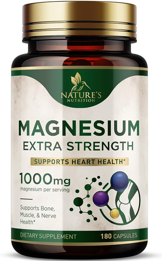 Magnesium Supplement (Citrate Oxide) 1000mg for Best Absorption, Supports Bone, Heart Health, Nerves, Muscles & Metabolism, Nature's Pure Magnesio Vitamin Pills, Bottled in USA, 180 Capsules