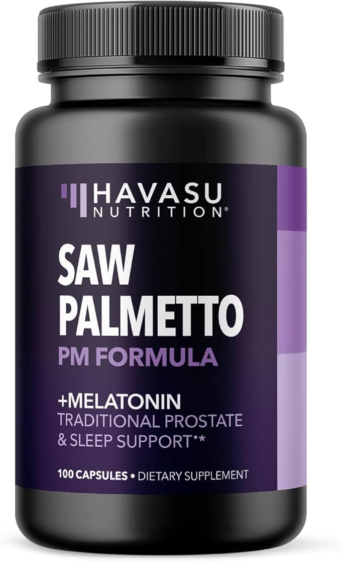 Saw Palmetto PM for Men with Melatonin 3mg - Night Time Prostate Health Supplement for Bladder and Sleep Support - Reduce Urinary Frequency - 100 Count - Vegan, Non-GMO Capsules - Over 3 Month Supply