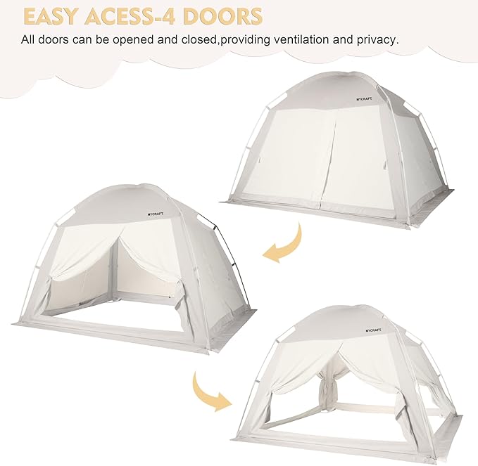 Bed Tents Canopy Bed–Privacy Dream Tent for Cozy Indoor Sleeping, Light-Reducing,and Breathable, with 4 Doors Floor Tent Bed–Available in Twin, Full, and Queen Sizes