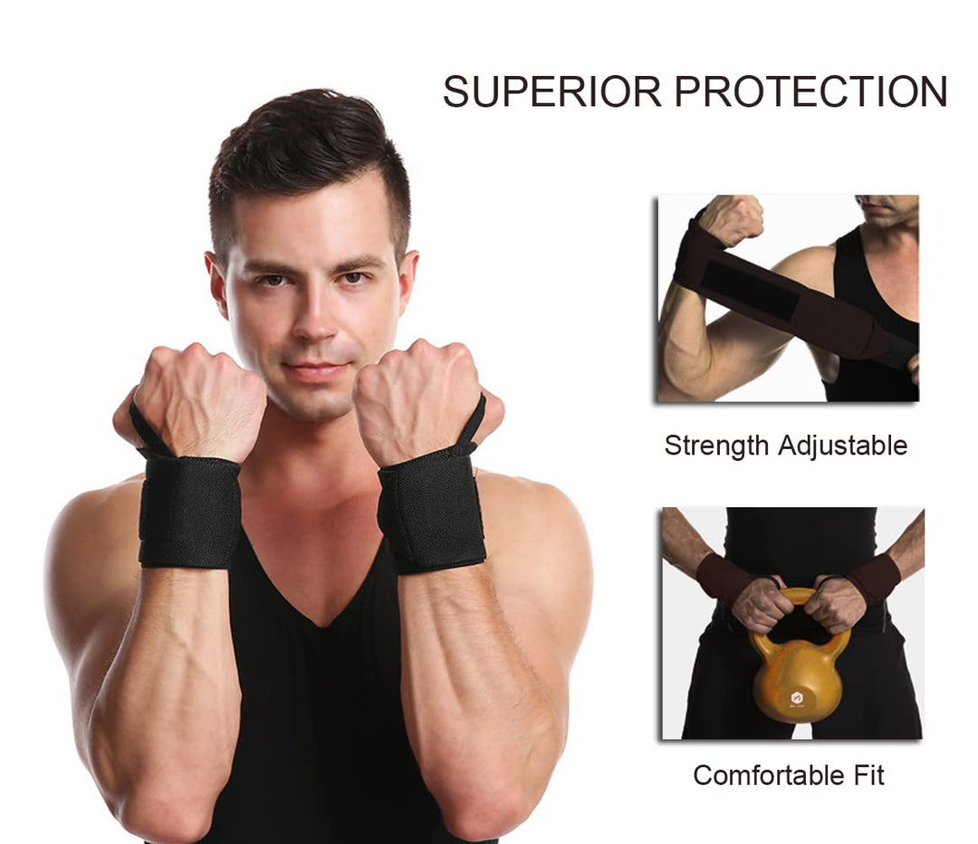 SUJAYU Wrist Wraps, 2 Pack Wrist Brace Wrist Straps for Weightlifting, Wrist Straps Lifting Straps Wrist Weights Carpal Tunnel Wrist Brace, Wrist Brace for Working Out Gym Accessories for Men (Black)