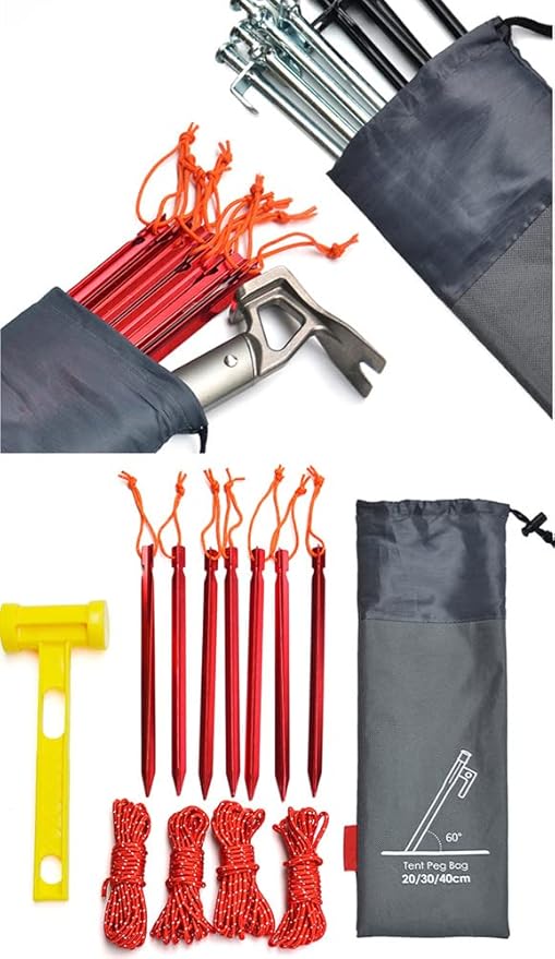 3 Pieces Outdoor Tent peg Storage Bag Camp Accesorries Bag Camping Tent Stakes Sleeve (L, M, S)