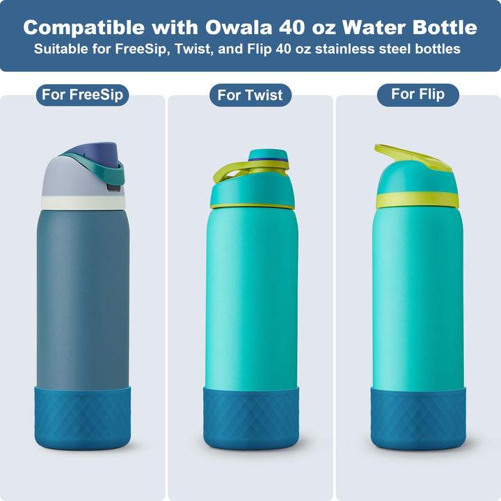 Alwenid 2PCS Silicone Water Bottle Boot for Owala 40 Oz, Anti-Slip Protective Sleeve Bottom Bumper Protector for FreeSip, Twist, and Flip Stainless Steel Water Bottles (Dark Blue)