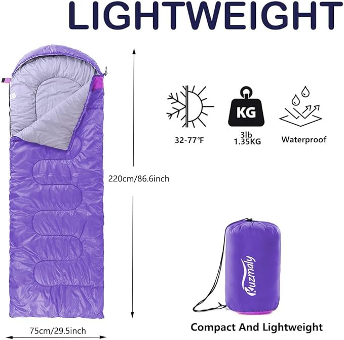 Camping Sleeping Bag 3 Seasons Lightweight &Waterproof with Compression Sack Camping Sleeping Bag Indoor & Outdoor for Adults & Kids