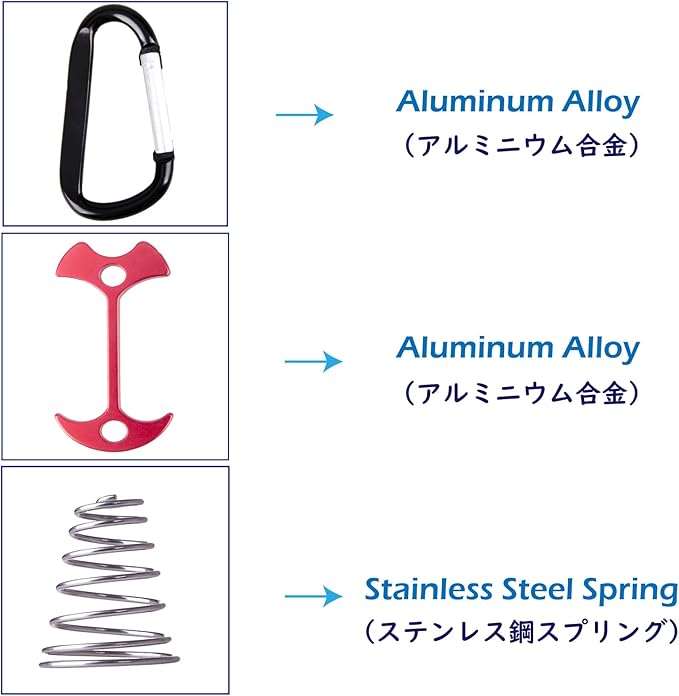 TRIWONDER 6pcs Deck Plank Board Tent Stakes Aluminum Spring Anchor Fishbone Guyline Cord Adjuster Tent Pegs with Carabiners for Outdoor Camping Hiking