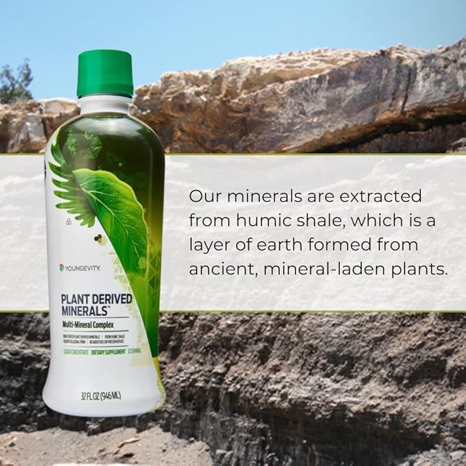 Youngevity Plant Derived Liquid Minerals - 77+ Natural Unaltered Trace Minerals - 19,000mg Plant Mineral Solids - Colloidal Form Humic Shale - (32 oz Pack of 4)