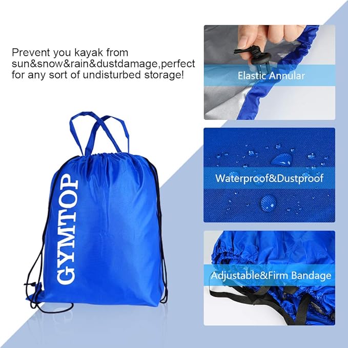 7.8-18ft Waterproof Kayak Canoe Cover-Storage Dust Cover UV Protection Sunblock Shield for Fishing Boat/Kayak/Canoe 7 Sizes [Choose Color] (Dark Blue(Upgraded), Suitable for 12.3-13.5ft Kayak)