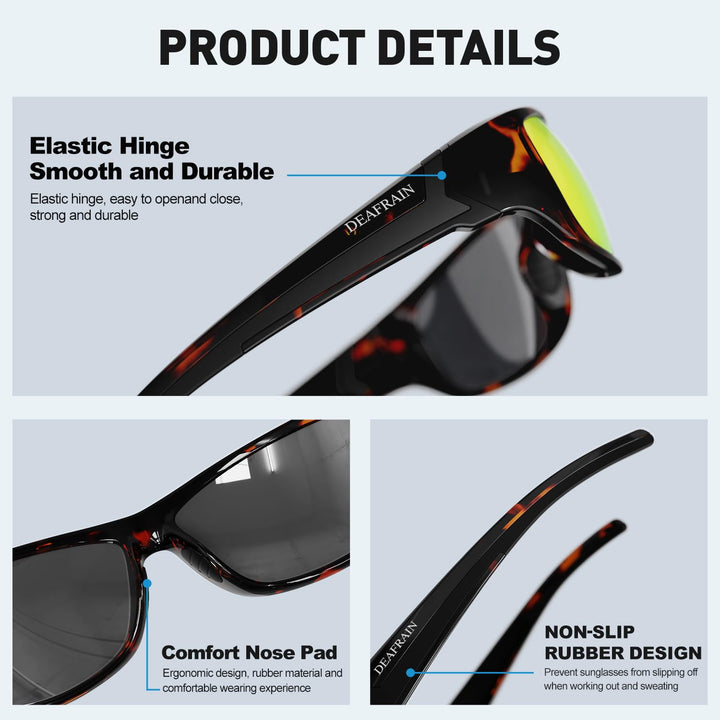 DEAFRAIN Polarized Sports Sunglasses for Men Women Sun Glasses Shades for Fishing Driving Cycling Running