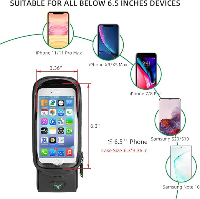 ROCKBROS Bike Phone Mount - Waterproof Front Frame Bag for Bicycle, Compatible with iPhone 11 XS Max XR under 6.5
