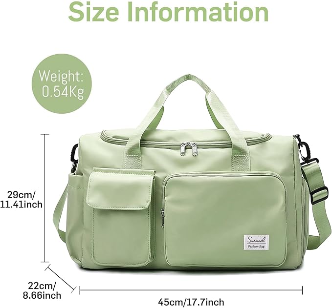 Travel Duffel Bag with Shoes Compartment Sports Gym Bag with Dry Wet Separated Pocket for Men and Women, Overnight Bag Weekender Bag Training Handbag Yoga Bag - Green