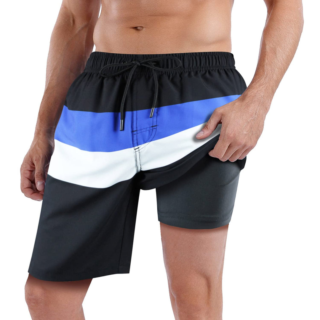 QRANSS Swim Trunks Men 9 inch with Compression Lining 2 in 1 Swimming Shorts Bathing Trunks Swimwear Boardshorts with Boxer Brief Liner Size 36-38 Large