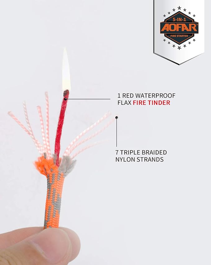 AOFAR Fire Starter AF-381/AF-381plus Fire Steel with Paracord and Whistle for Camping, Hiking, Hunting, Backpacking, Boating, Emergency Rescue…