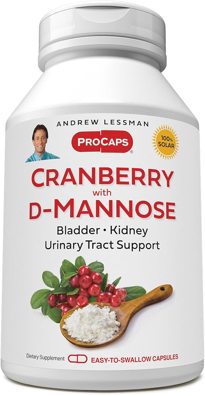 ANDREW LESSMAN Cranberry with D-Mannose - 180 Capsules - Supports Bladder, Kidney and Urinary Tract Health. High Potency Standardized Cranberry Concentrate and D-Mannose. Easy to Swallow Capsules