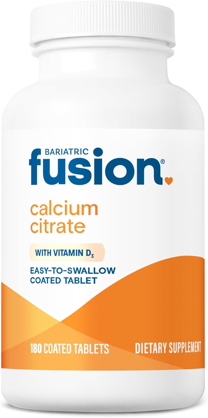 Bariatric Fusion Non Chewable Calcium Citrate with Vitamin D3 Tablet | Easy to Swallow Calcium Supplement with Vitamin D to Increase Absorption* | Bariatric Calcium Citrate 600mg | 180 Tablets