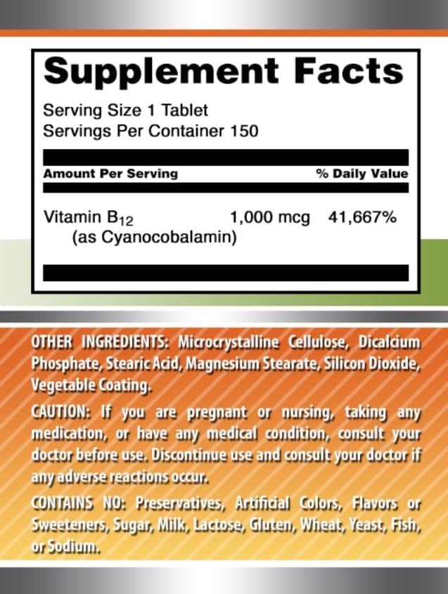 Amazing Formulas Vitamin B12 Supplement | 1000 Mcg per Serving | Tablets | Non-GMO | Gluten-Free | Made in USA (1 Pack, 150 Count)