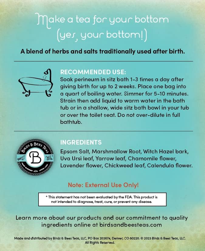 Birds & Bees Teas - Organic Herbal Sitz Bath Postpartum Soak - 4 Sachets
