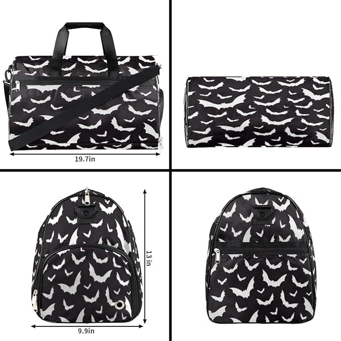 Hallowen Scary Bats Dry Wet Depart Duffle Overnight Bag with Shoes Compartment & Wet Pockets, Water Resistant Weekender Travel Gym Pouch For Swim Gymnastics Ballet Sleepovers