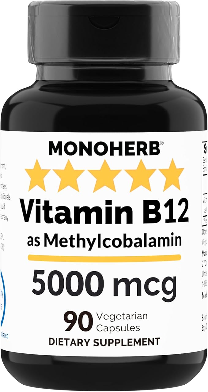 Vitamin B12 Methylcobalamin 5000 mcg - 90 Vegetarian Capsules - B12 Methyl