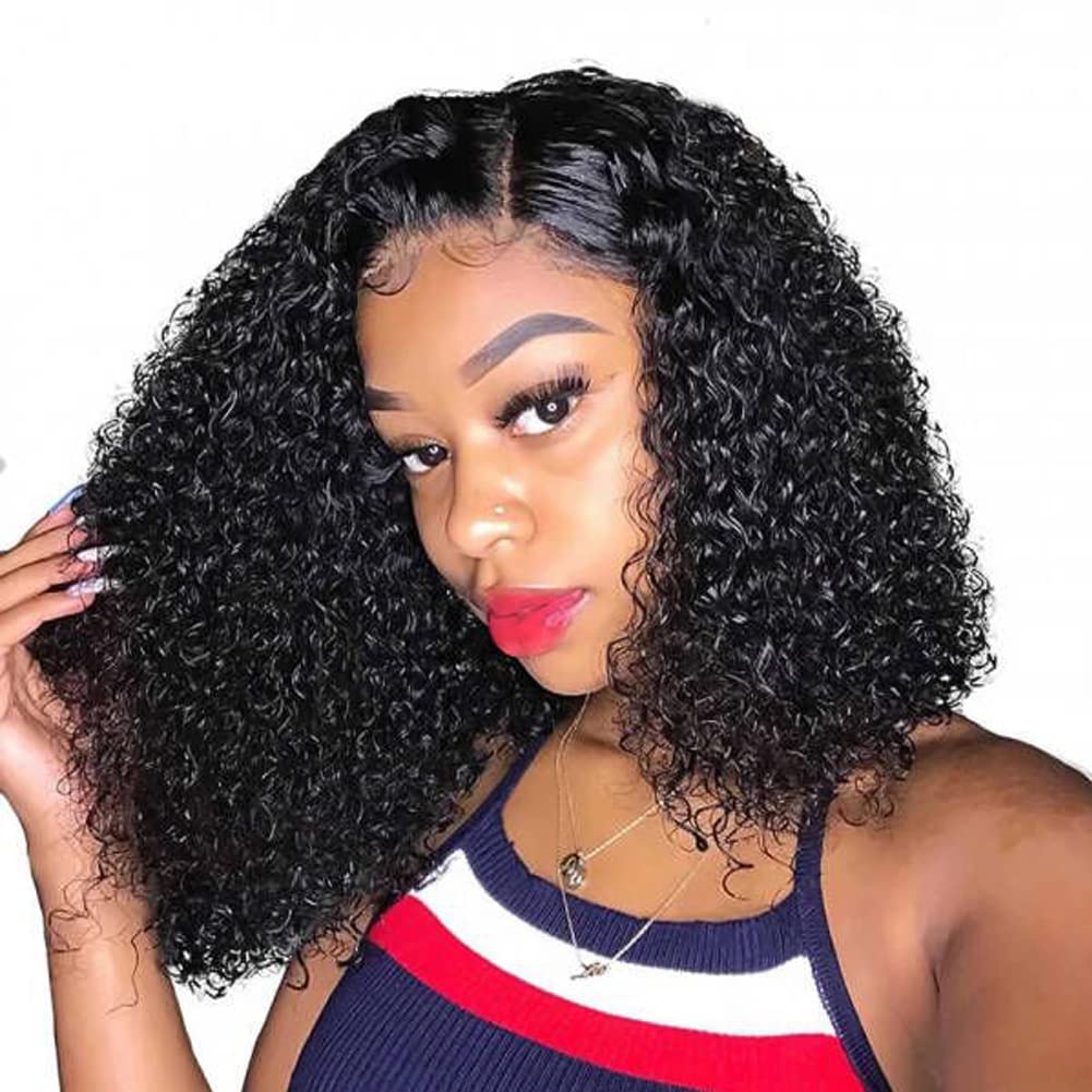 200% Density Curly Bob Wig Human Hair Glueless Wigs Pre Plucked With Baby Hair Deep Curly Short Bob Wig 4X4 Hd Lace Closure Wigs