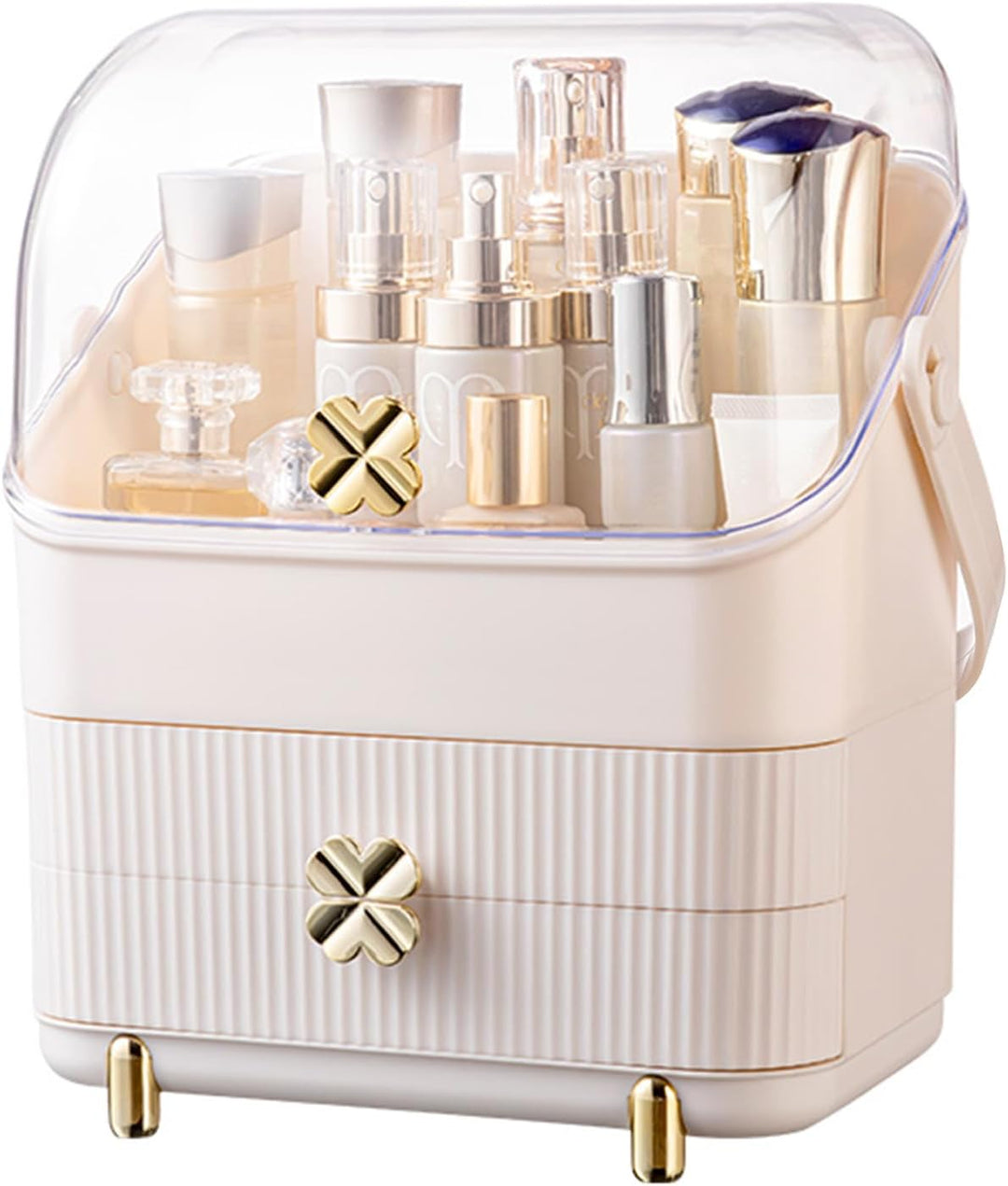 Preppy Makeup Organizer | 3-Tier Cosmetic Storage Box | Ivory White, Portable