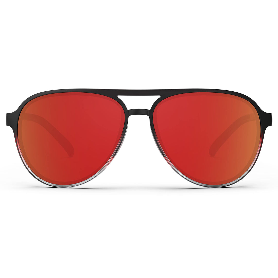 TOREGE Aviator Sunglasses Polarized Sunglasses for Men Women Sports Glasses Fishing Boating Beach Golf Driving TR75(Black Red Transparent Gradient&Black Red Lens C11)