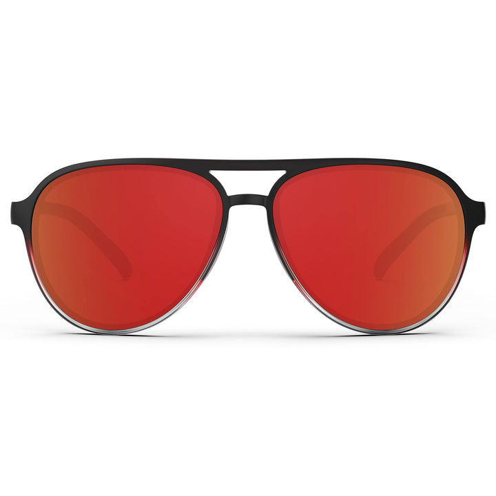 TOREGE Aviator Sunglasses Polarized Sunglasses for Men Women Sports Glasses Fishing Boating Beach Golf Driving TR75(Black Red Transparent Gradient&Black Red Lens C11)