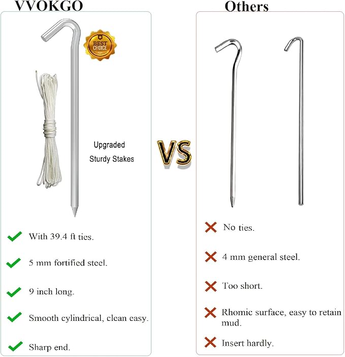 9 Inches 40 Pack Heavy Duty Tent Stakes, Metal Ground Stakes for Camping, Garden or Inflatable, Galvanized Steel Pegs for Yard and Outdoor Decorations