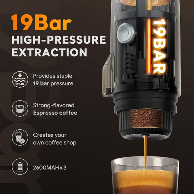 3 in 1 Portable Espresso Machine On the Go, Self-Heating Electric Espresso Maker, 19 Bar Mini Coffee Maker For Travel Camping and Hiking With Ground Coffee & NES PRESSO/DolceGusto Pod, Space Grey