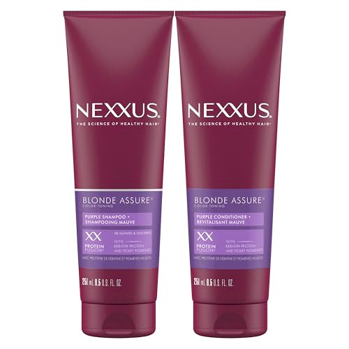 Nexxus Blonde Assure Purple Shampoo & Conditioner Color Assure 2 Pack Blonde, Bleached & Silver Hair Color Shampoo & Conditioner with Keratin Protein & Violet Pigment 8.5 fl oz