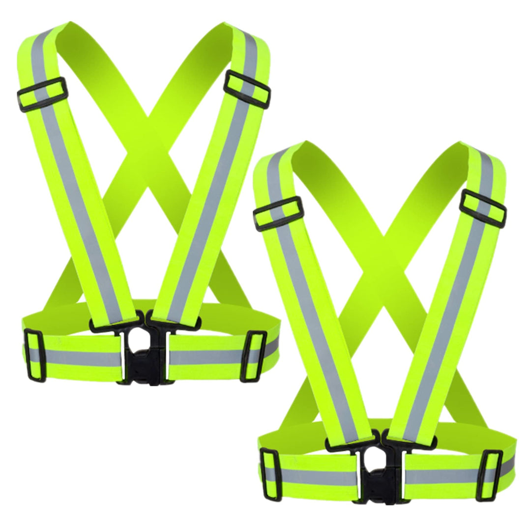 YUNLOVXEE Reflective Strap Safety Vest Gear - 2-10 Pack Adjustable High Visible Reflective Running Gear for Women Men Night (Green x2)