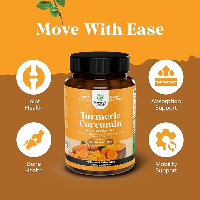 Turmeric Curcumin with Black Pepper Extract - Joint Health Turmeric Supplement with 95% Curcuminoids - Daily Joint Support Supplement Curcumin Bioperine for Enhanced Absorption