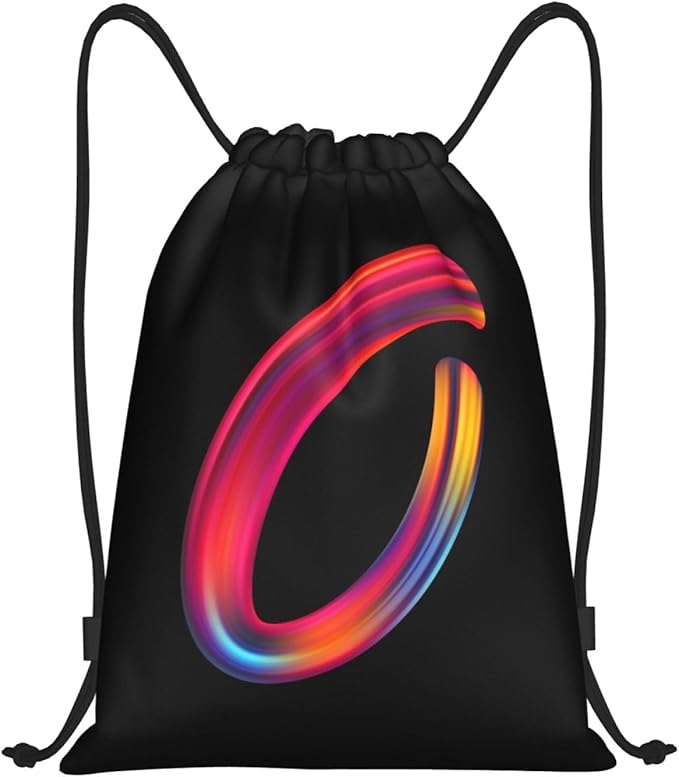 Drawstring Bags Initial Drawstring Backpack Sackpack Black Draw String Cinch Bags for Sports, Gym, Travel, Swimming, Beach, Camping, Rainbow Letter O