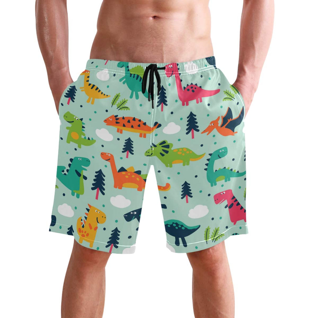 visesunny Men's Cute Dinosaur Print Beach Shorts Hot Summer Swim Trunks Sports Running Bathing Suits with Mesh Lining