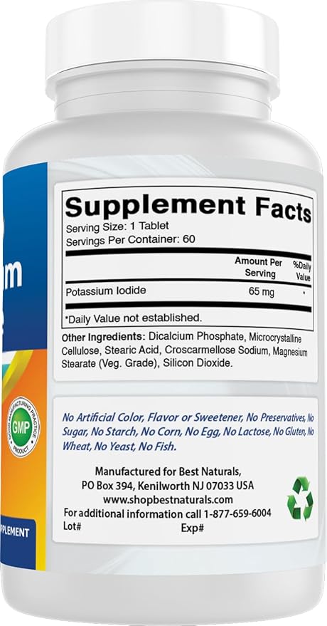Best Naturals Potassium Iodide 65 mg - Dietary Supplement, 60 Tablets (60 Count (Pack of 1)) (12)