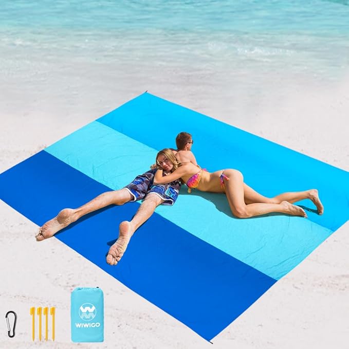Beach Blanket Waterproof Sandproof Beach Mat 79" X 83" /10'x9'for 2-8 Adults Quick Drying Outdoor Picnic Mat Beach Accessories for Travel, Camping, Hiking