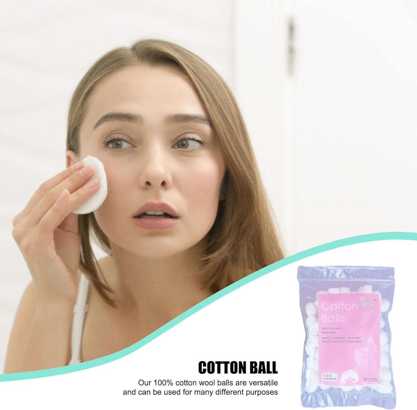 100 Pcs White Cotton Balls - Soft Cotton Wool | Delicate Lightweight Balls and Swabs for Sensitive Skin Household Needs Outdoor Traveling Everyday Use House Necessary Absorbent