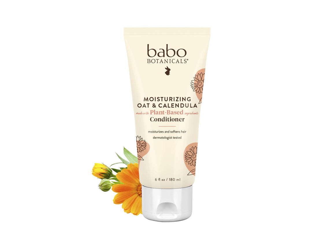 Babo Botanicals Moisturizing Oat & Calendula Conditioner - Silicone-Free - For Dry Or Sensitive Skin - For All Ages - Vegan - Li