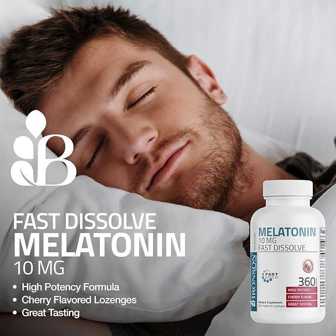 Bronson Melatonin 10mg Fast Dissolve Cherry Flavored Tablets Vegetarian Chewable Lozenges, 360 Count