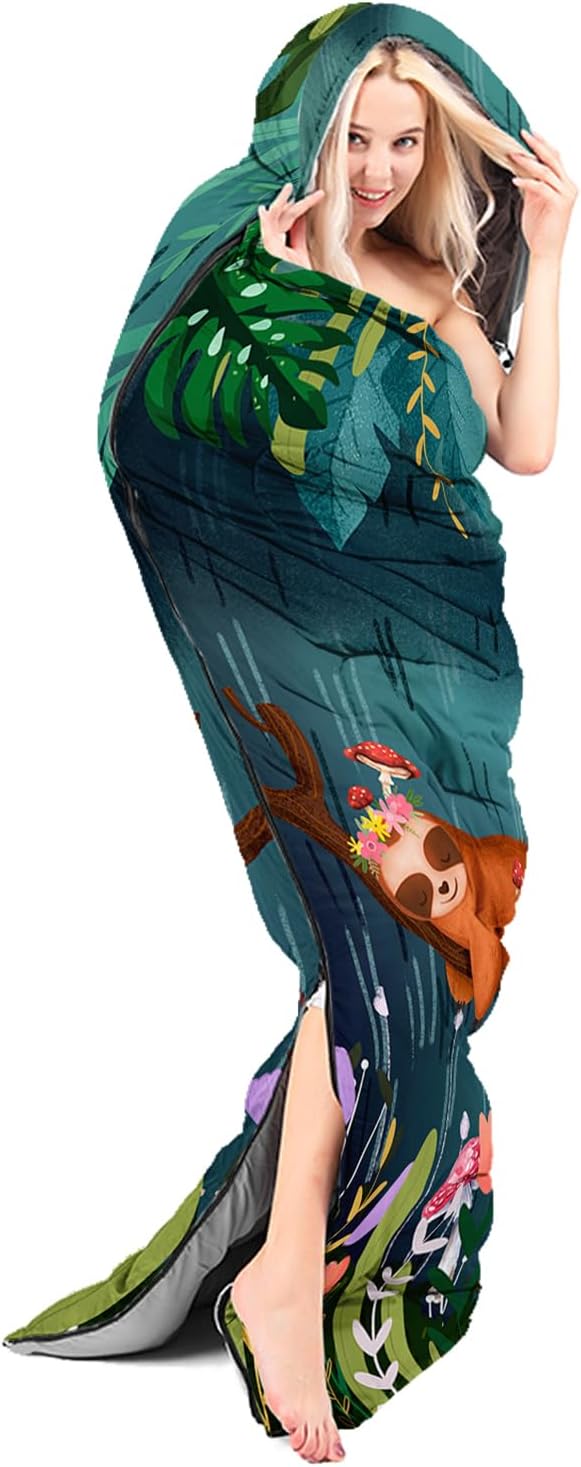 AILONEN Cartoon Fox Camping Sleeping Bag for Boys Girls Adults,Lightweight & Waterproof,3 Season Warm & Cold Weather,Portable,Kawaii Fox Printed Sleeping Bag,Traveling,Camping,Hiking