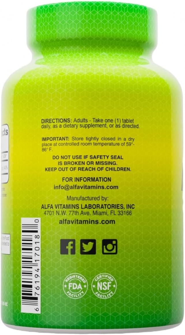 ALFA VITAMINS Folic Acid 800 mcg Prenatal Supplement, Supports Cardiovascular Health, Body & Brain Functions, Red Blood Cell Formation & Healthy Fetal Development, Dietary Supplement, 100 Tablets