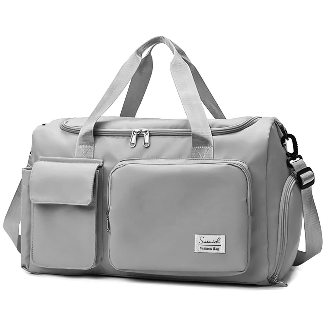 Suruid Sports Gym Bag with Shoes Compartment Travel Duffel Bag with Dry Wet Separated Pocket for Men and Women, Overnight Bag Weekender Bag Training Handbag Yoga Bag - Gray