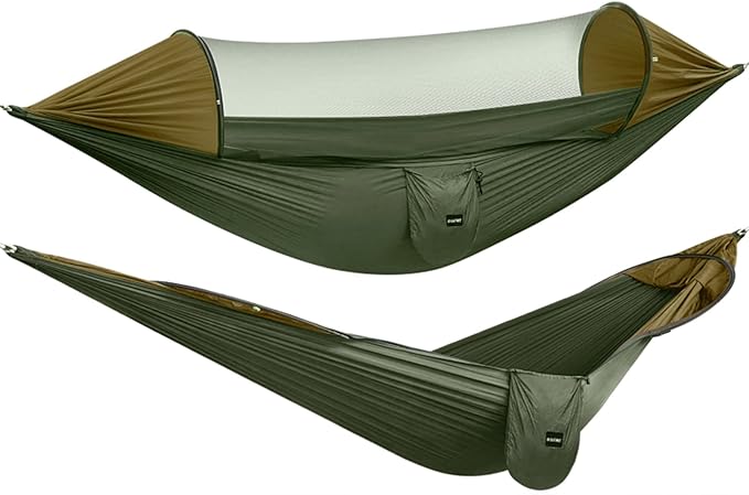 G4Free Large Camping Hammock with Mosquito Net 2 Person Pop-up Parachute Lightweight Hanging Hammocks Tree Straps Swing Bed for Outdoor Backpacking Backyard Hiking